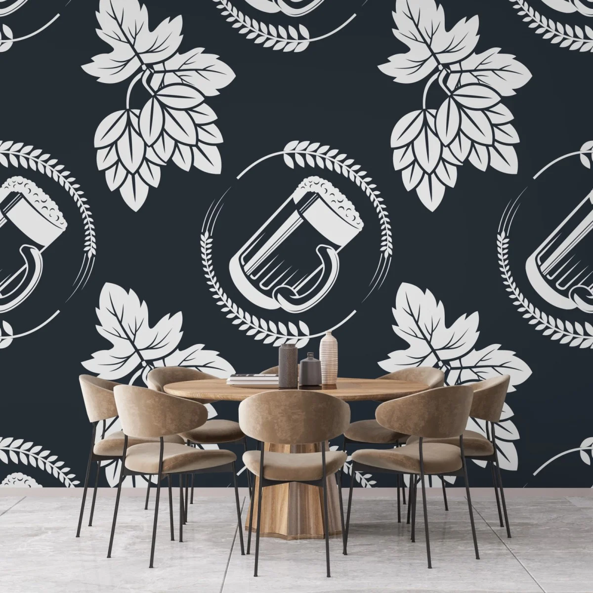 Papier peint motif houblon et chope de bière rétro – Wallnifity® Papier peint motif houblon et chope de bière rétro – Wallnifity®