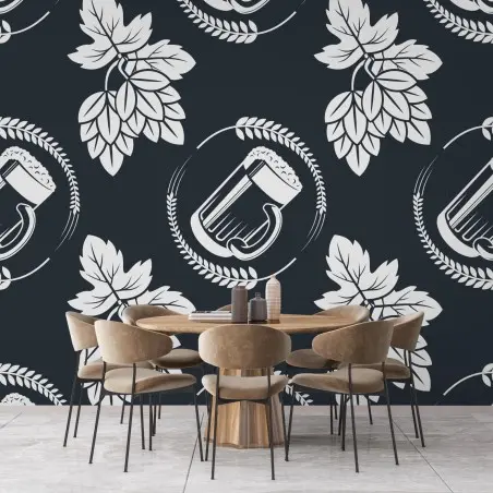 Papier peint motif houblon et chope de bière rétro – Wallnifity®