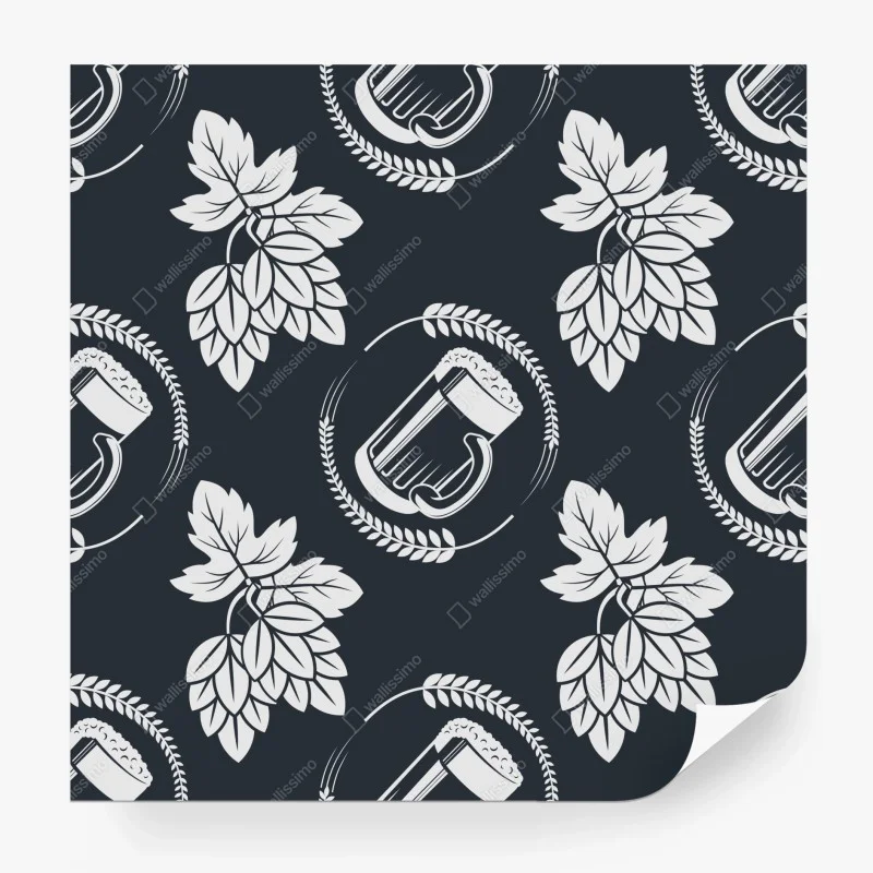 Papier peint motif houblon et chope de bière rétro – Wallnifity® Papier peint motif houblon et chope de bière rétro – Wallnifity®