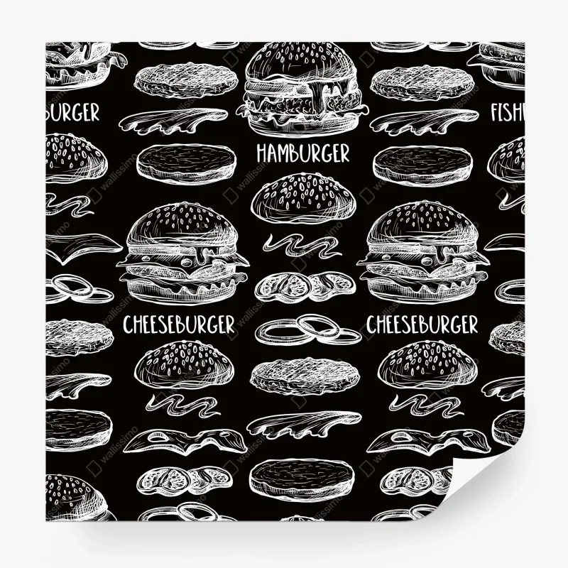 Papier peint motif burgers en dessin blanc sur fond noir – Wallnifity® Papier peint motif burgers en dessin blanc sur fond noir – Wallnifity®