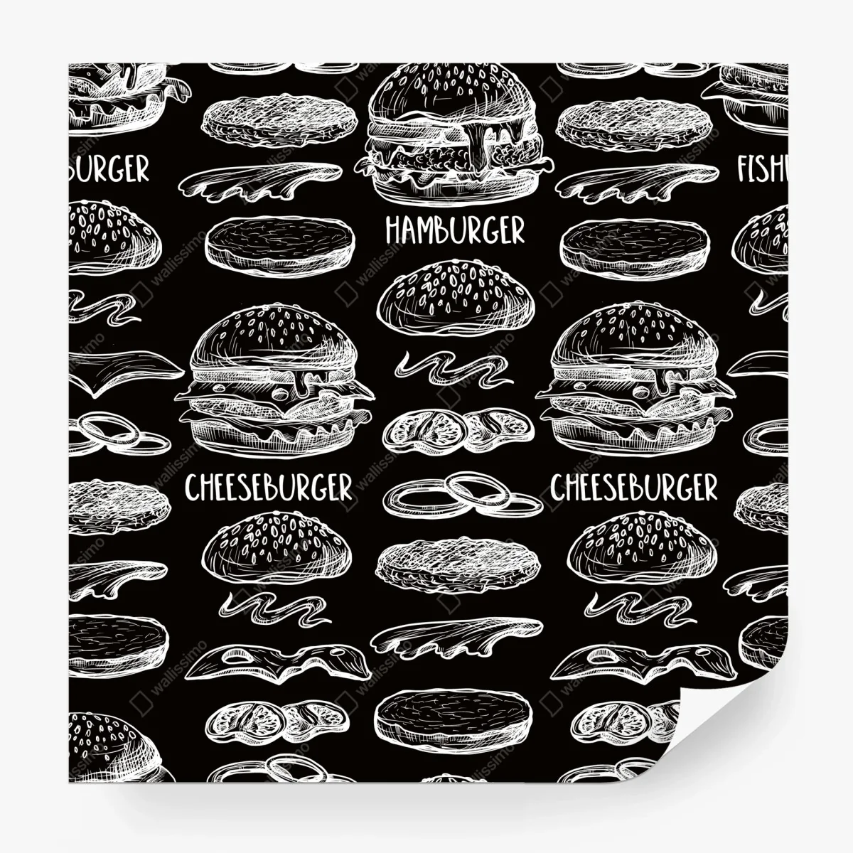 Papier peint motif burgers en dessin blanc sur fond noir – Wallnifity® Papier peint motif burgers en dessin blanc sur fond noir – Wallnifity®