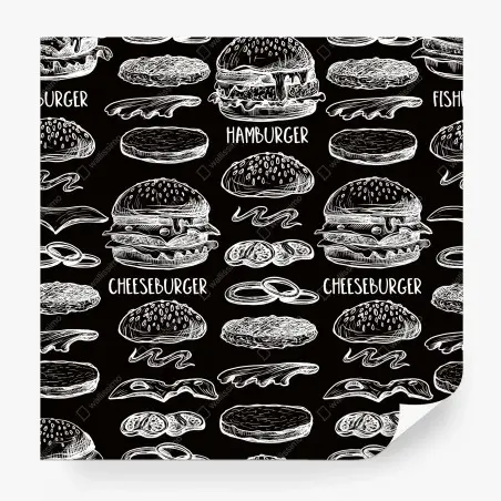 Papier peint motif burgers en dessin blanc sur fond noir – Wallnifity®