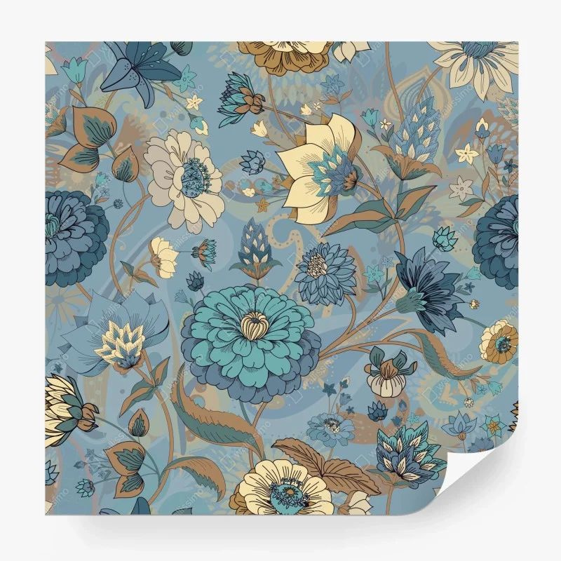 Papier peint motif floral bohème aux tons bleus et turquoise – Wallnifity® Papier peint motif floral bohème aux tons bleus et turquoise – Wallnifity®