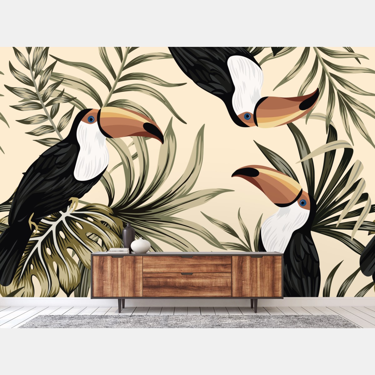 Papier peint toucans tropicaux et feuillages – Wallnifity®