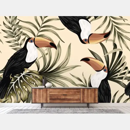 Papier peint toucans tropicaux et feuillages – Wallnifity®