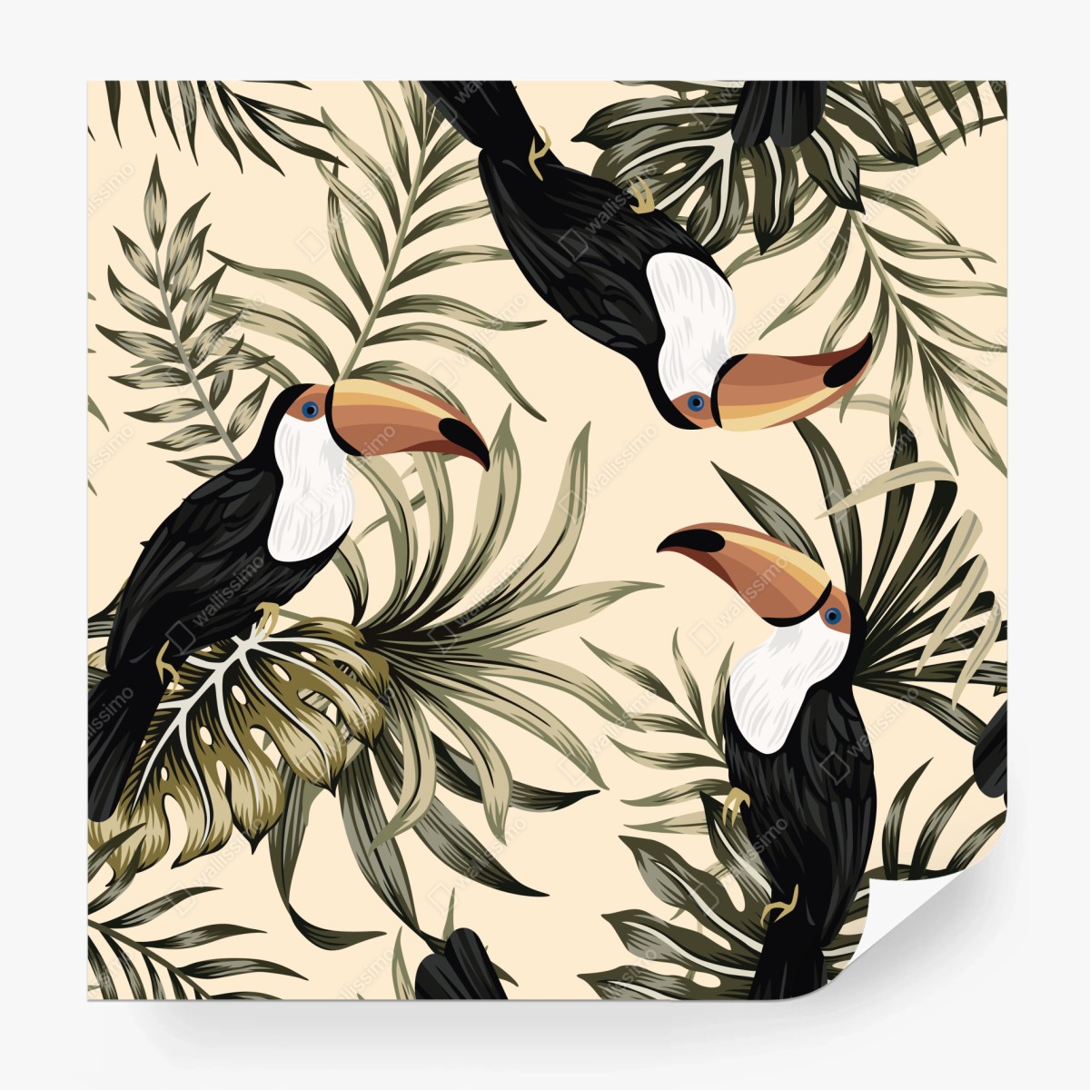 Papier peint toucans tropicaux et feuillages – Wallnifity®