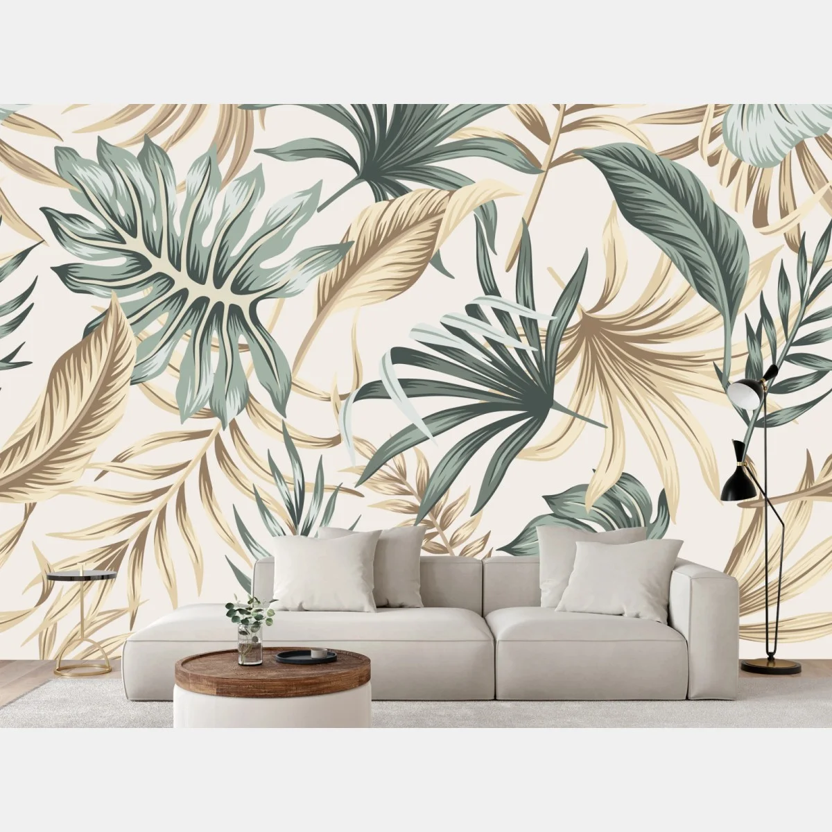 Papier peint motif feuillage tropical aux tons naturels – Wallnifity® Papier peint motif feuillage tropical aux tons naturels – Wallnifity®