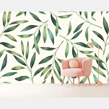 Papier peint motif de feuillage vert en aquarelle – Wallnifity®