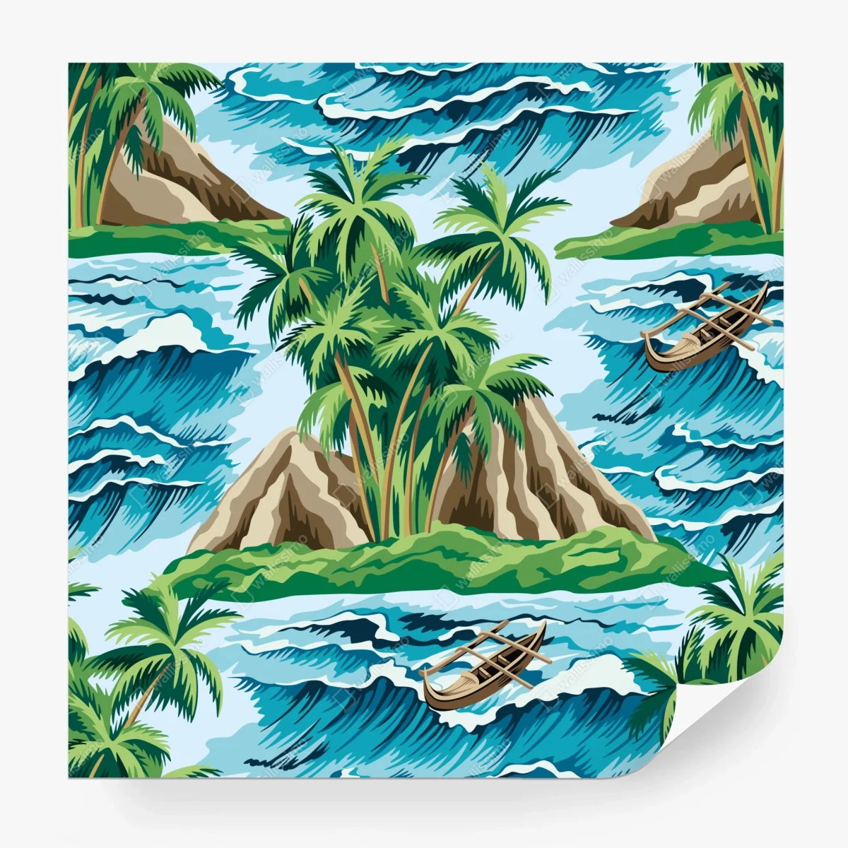 Papier peint paradis tropical aux vagues tumultueuses – Wallnifity®