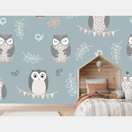 Papier peint motif chouettes pastel pour chambre d'enfant – Wallnifity®
