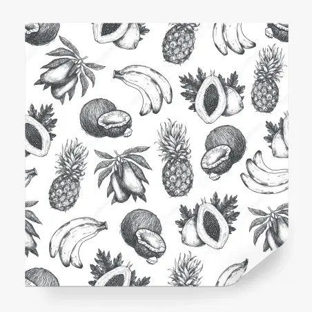 Papier peint motif fruits tropicaux croquis en noir et blanc – Wallnifity®