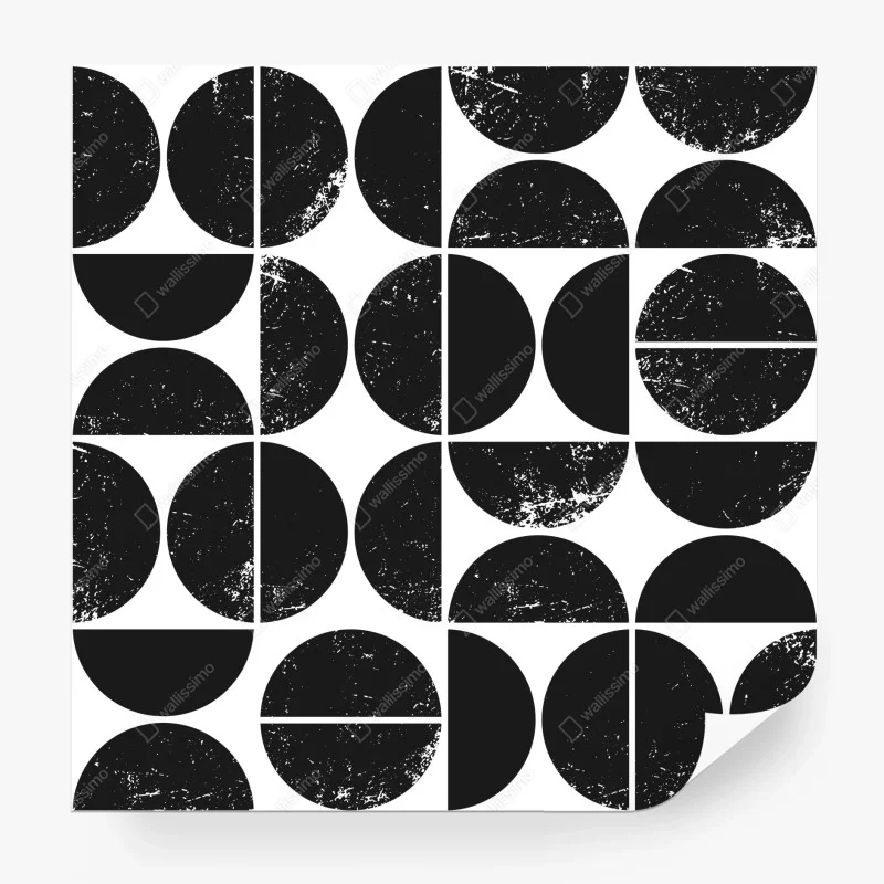 Papier peint motif géométrique de cercles noirs et blancs texturés – Wallnifity®