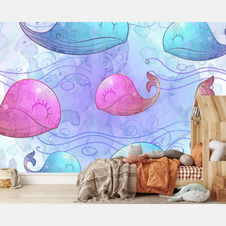 Papier peint rêve de baleines aquarelle – Wallnifity®