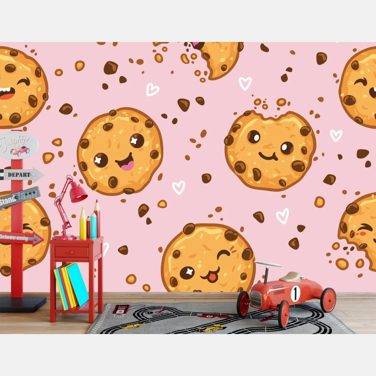 Papier peint motif biscuits kawaii sur fond rose – Wallnifity® Papier peint motif biscuits kawaii sur fond rose – Wallnifity®