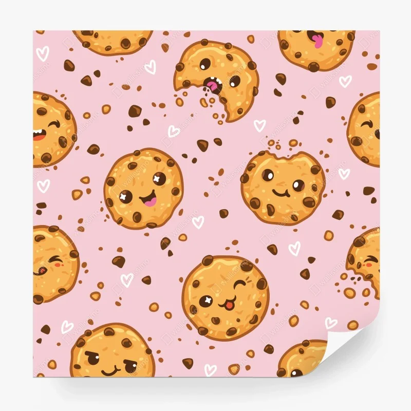 Papier peint motif biscuits kawaii sur fond rose – Wallnifity® Papier peint motif biscuits kawaii sur fond rose – Wallnifity®