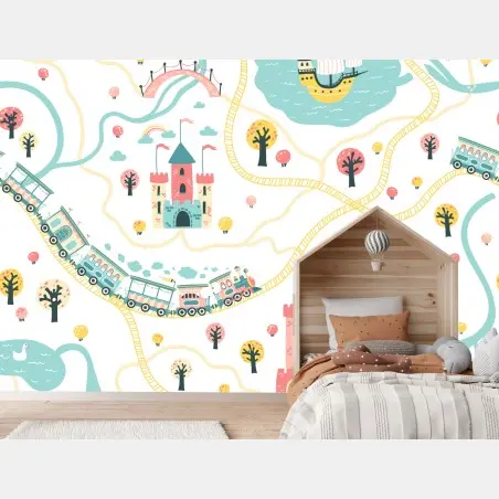 Papier peint carte du royaume enchanté aux couleurs pastel – Wallnifity®