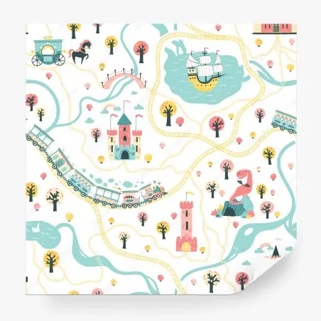 Papier peint carte du royaume enchanté aux couleurs pastel – Wallnifity®