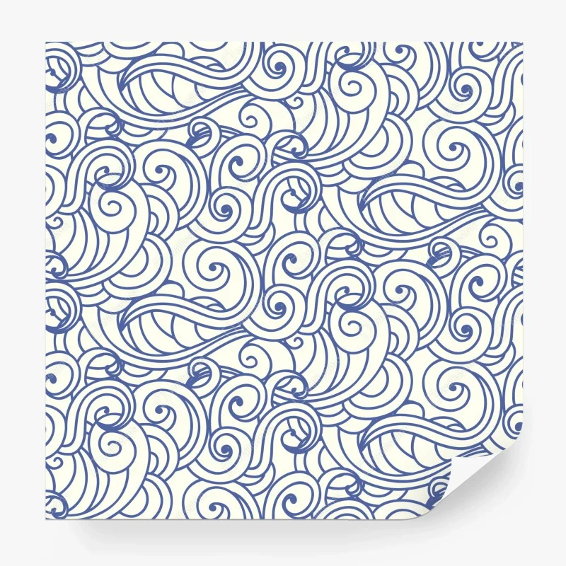 Papier peint motif ondes décoratives bleu et ivoire – Wallnifity®