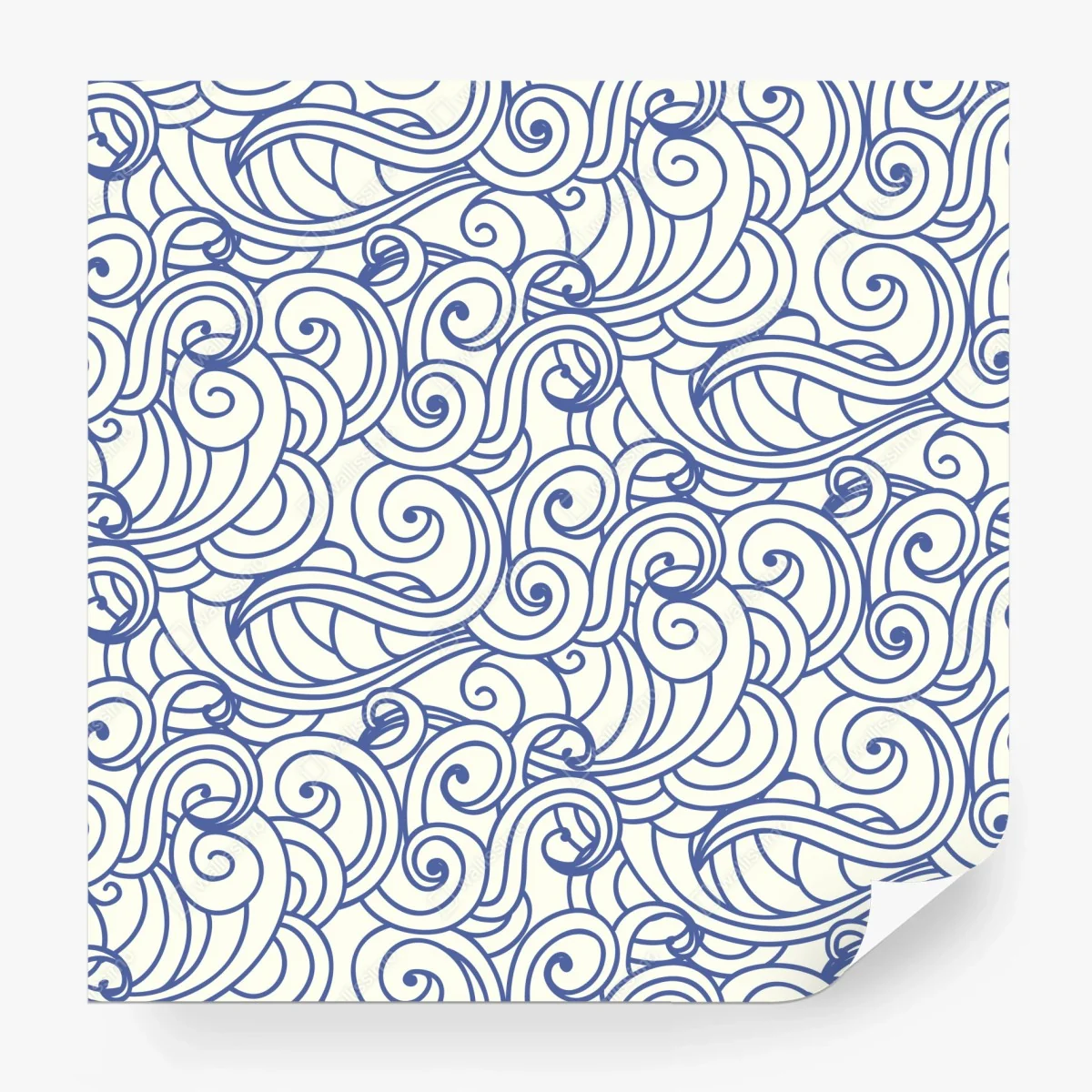 Papier peint motif ondes décoratives bleu et ivoire – Wallnifity®