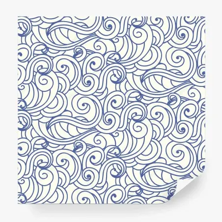 Papier peint motif ondes décoratives bleu et ivoire – Wallnifity®