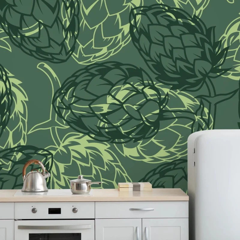 Papier peint motif botanique de houblon vert – Wallnifity® Papier peint motif botanique de houblon vert – Wallnifity®