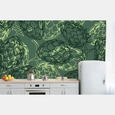 Papier peint motif botanique de houblon vert – Wallnifity®