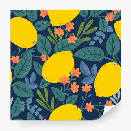 Papier peint motif citrons et feuillages sur fond bleu nuit – Wallnifity®