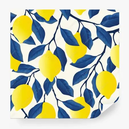 Papier peint motif citrons et feuilles bleues – Wallnifity®
