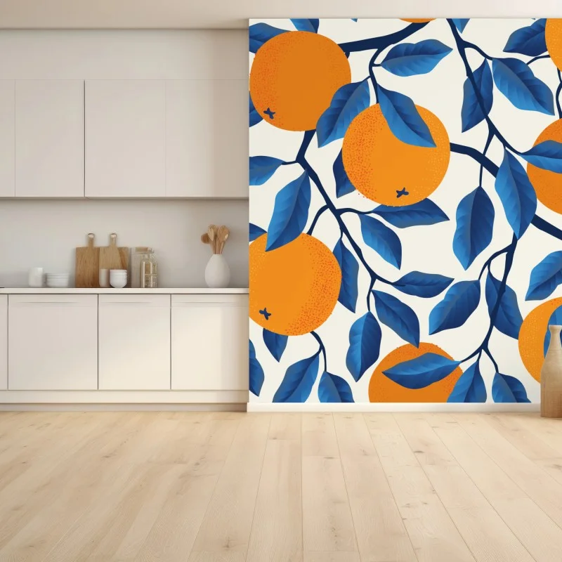 Papier peint jardin d'orangers stylisé – Wallnifity® Papier peint jardin d'orangers stylisé – Wallnifity®