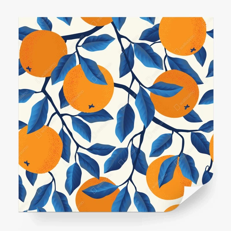 Papier peint jardin d'orangers stylisé – Wallnifity® Papier peint jardin d'orangers stylisé – Wallnifity®