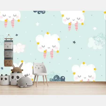 Papier peint nuages endormis pour chambre d'enfant – Wallnifity®