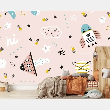 Papier peint aventure spatiale pour chambre d'enfant – Wallnifity®