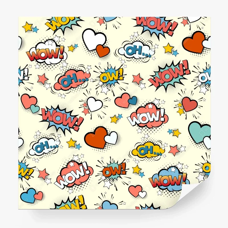 Papier peint motif pop art onomatopées et cœurs colorés – Wallnifity® Papier peint motif pop art onomatopées et cœurs colorés – Wallnifity®