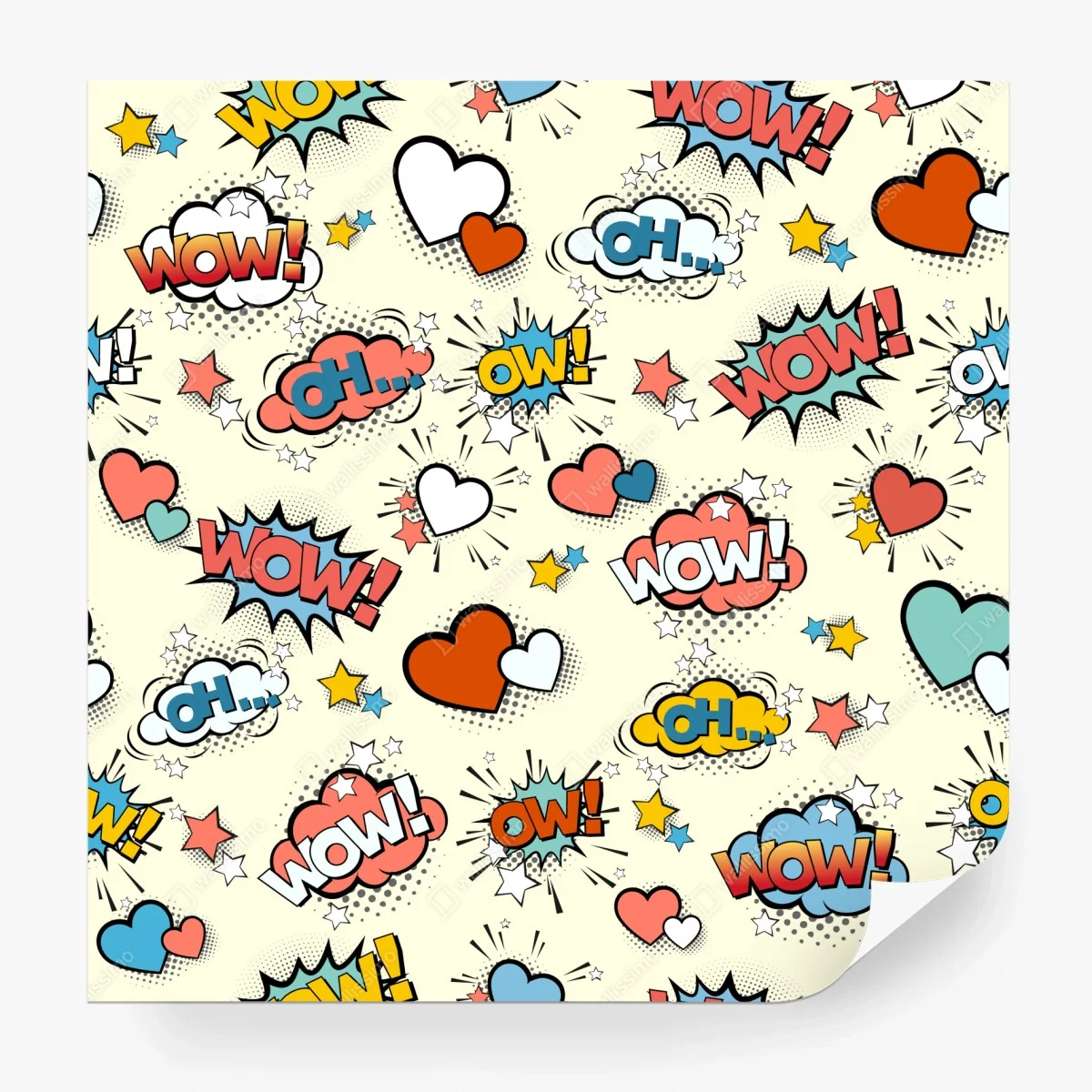 Papier peint motif pop art onomatopées et cœurs colorés – Wallnifity® Papier peint motif pop art onomatopées et cœurs colorés – Wallnifity®