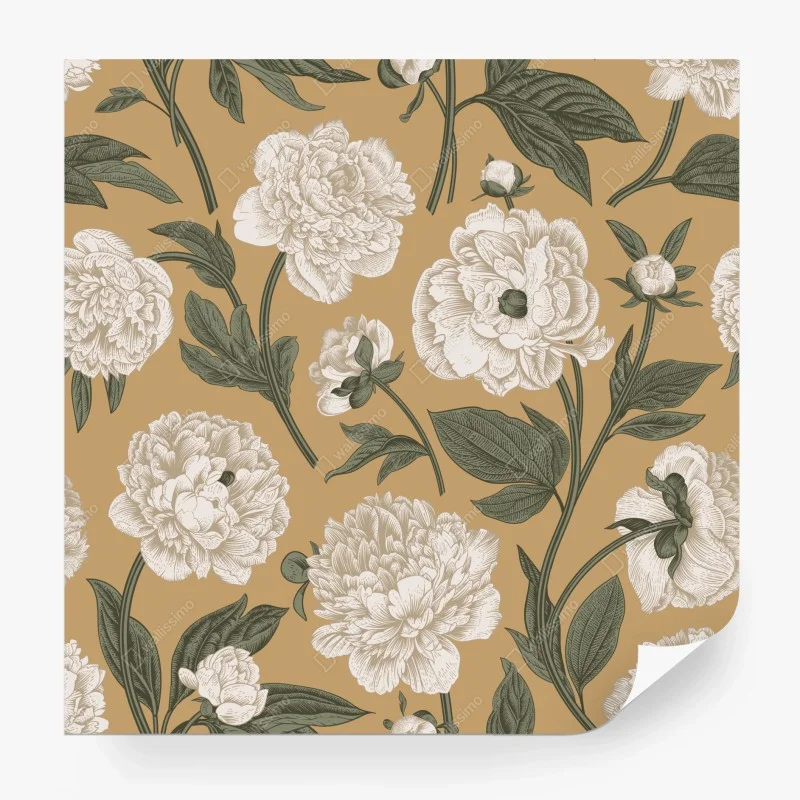 Papier peint motif de pivoines vintage sur fond beige – Wallnifity® Papier peint motif de pivoines vintage sur fond beige – Wallnifity®