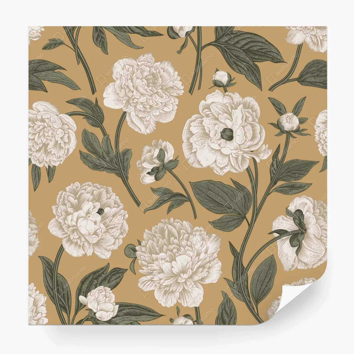 Papier peint motif de pivoines vintage sur fond beige – Wallnifity®