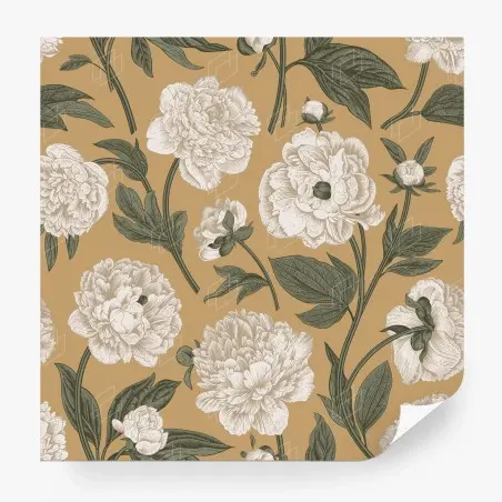 Papier peint motif de pivoines vintage sur fond beige – Wallnifity®