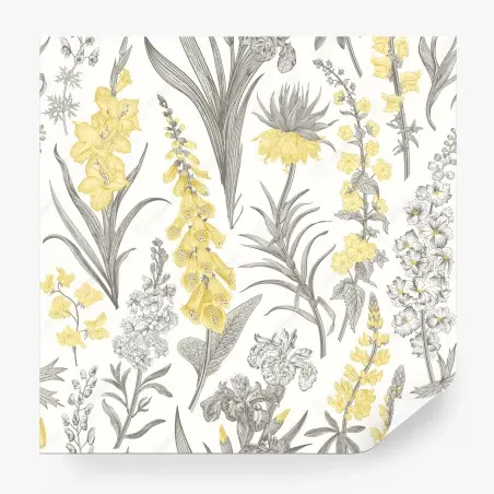 Papier peint motif floral botanique jaune et gris – Wallnifity®