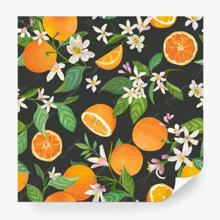 Papier peint motif d'agrumes et fleurs d'oranger sur fond sombre – Wallnifity®