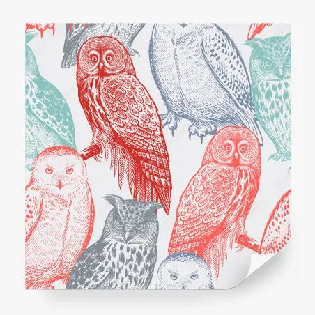 Papier peint motif hiboux style gravure coloré – Wallnifity®