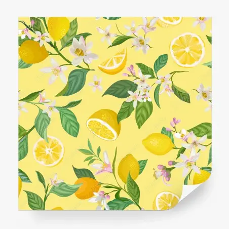 Papier peint motif citron et fleurs sur fond jaune – Wallnifity®