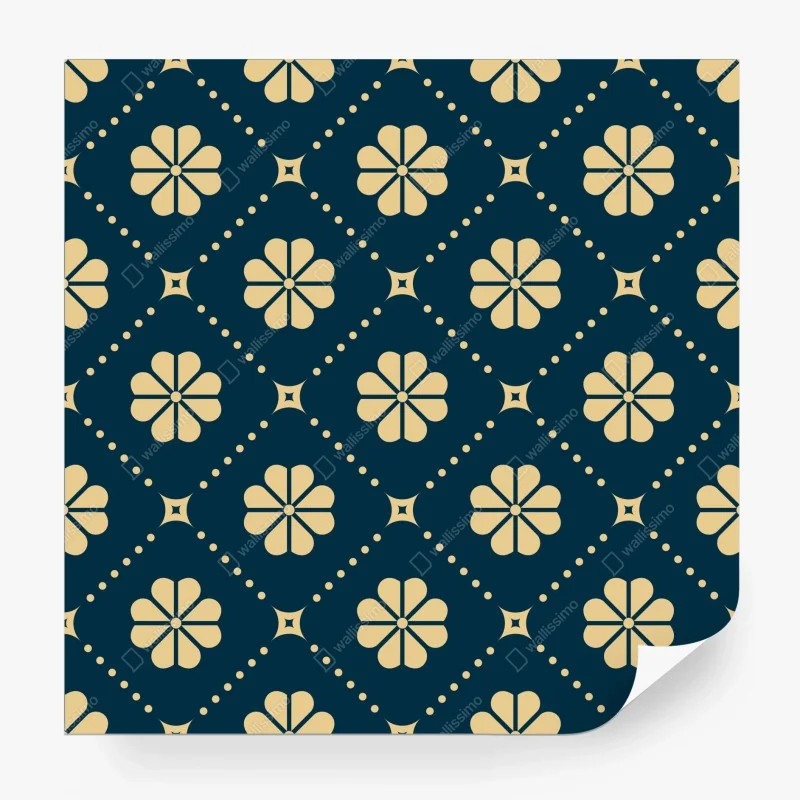 Papier peint motif floral géométrique bleu marine et beige – Wallnifity® Papier peint motif floral géométrique bleu marine et beige – Wallnifity®