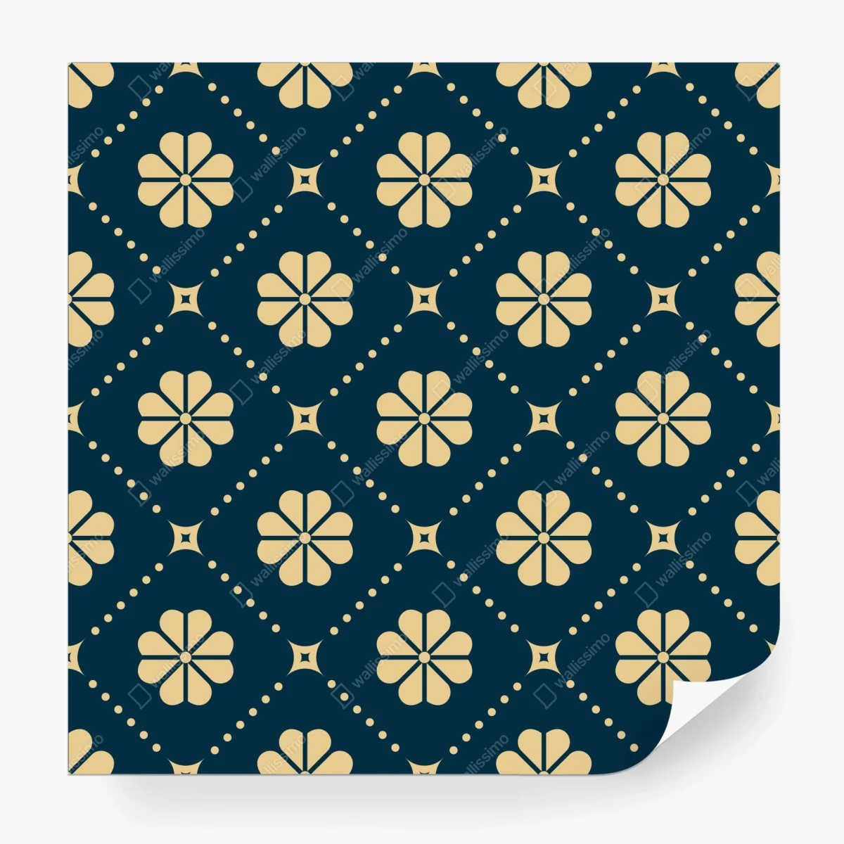Papier peint motif floral géométrique bleu marine et beige – Wallnifity® Papier peint motif floral géométrique bleu marine et beige – Wallnifity®