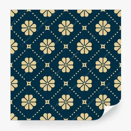 Papier peint motif floral géométrique bleu marine et beige – Wallnifity®