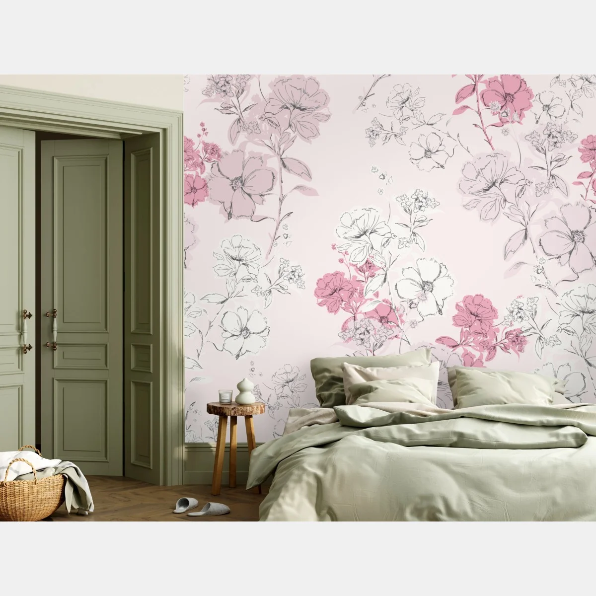 Papier peint fleurs délicates sur fond rose – Wallnifity® Papier peint fleurs délicates sur fond rose – Wallnifity®