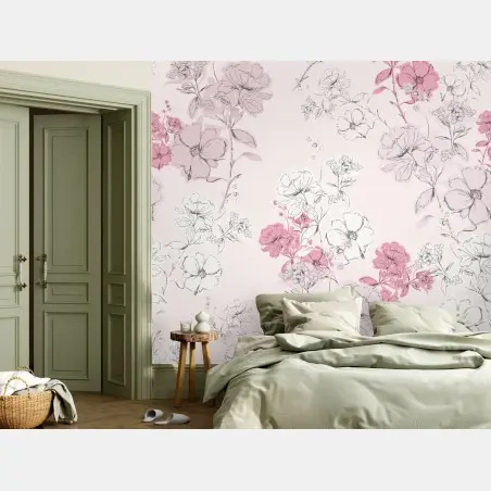 Papier peint fleurs délicates sur fond rose – Wallnifity®