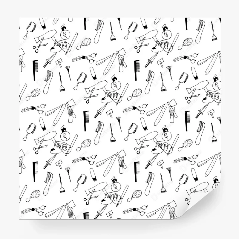 Papier peint motif d'outils de coiffure en noir et blanc – Wallnifity® Papier peint motif d'outils de coiffure en noir et blanc – Wallnifity®