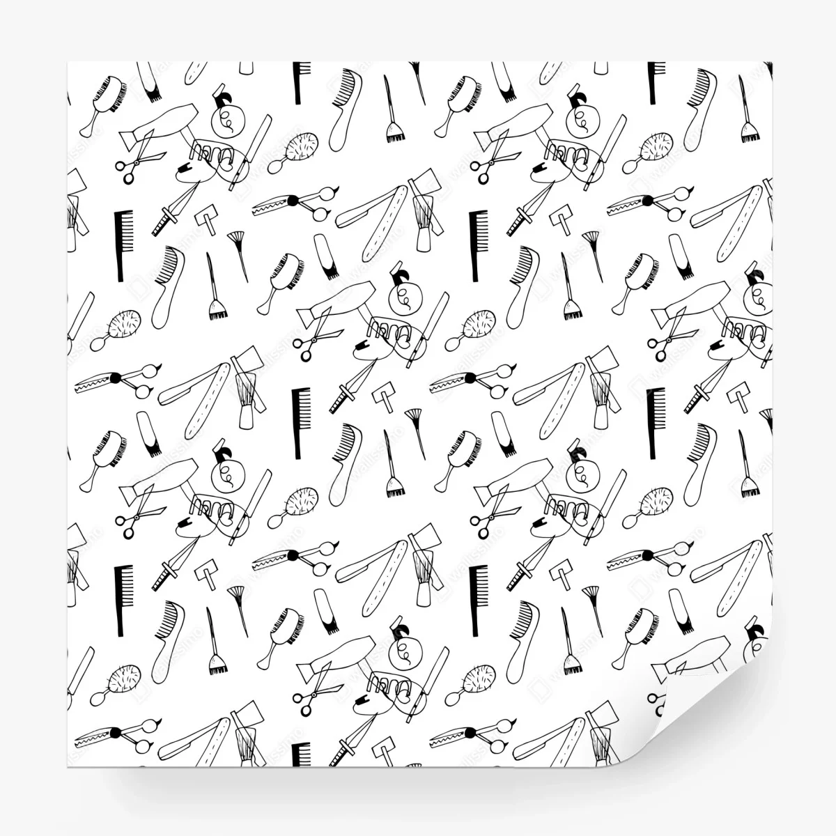 Papier peint motif d'outils de coiffure en noir et blanc – Wallnifity® Papier peint motif d'outils de coiffure en noir et blanc – Wallnifity®