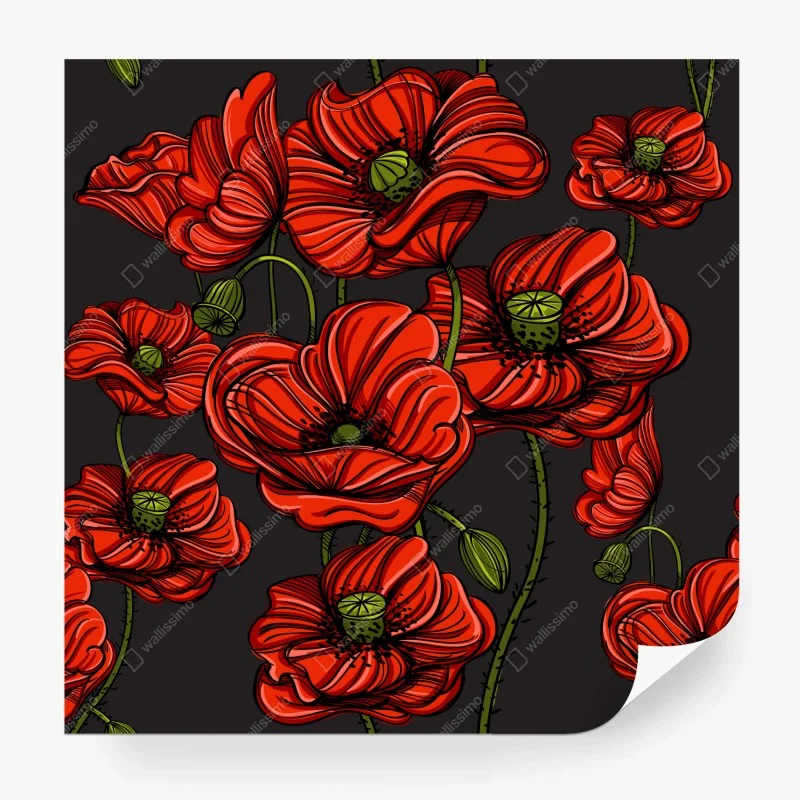 Papier peint bouquet de coquelicots rouges sur fond sombre – Wallnifity® Papier peint bouquet de coquelicots rouges sur fond sombre – Wallnifity®