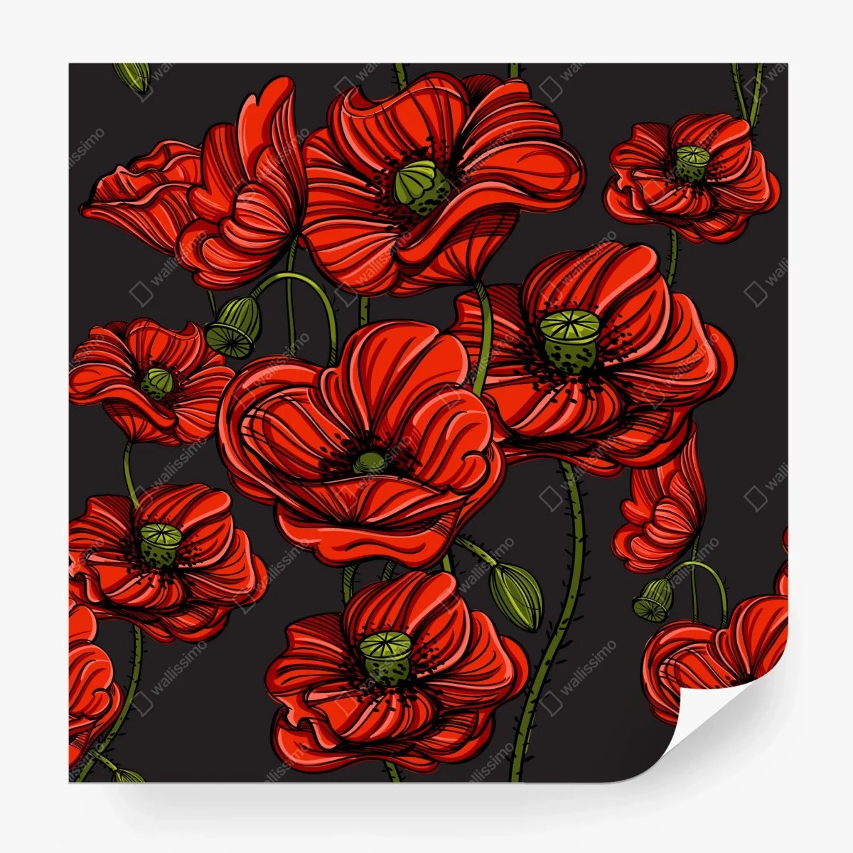 Papier peint bouquet de coquelicots rouges sur fond sombre – Wallnifity® Papier peint bouquet de coquelicots rouges sur fond sombre – Wallnifity®